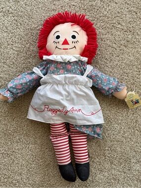 raggedy ann doll green dress Vintage 19 Raggedy Ann Doll Floral Green Dress White Apron Classic Plush